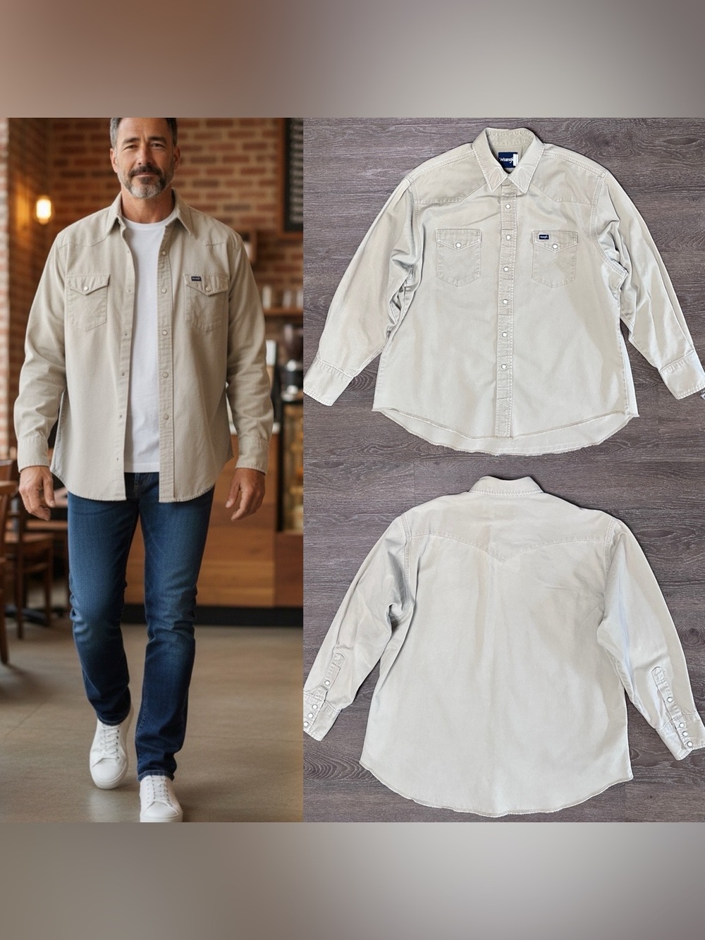 Men’s Wrangler Western Snap Shirt Cream VGC Size xl x-large